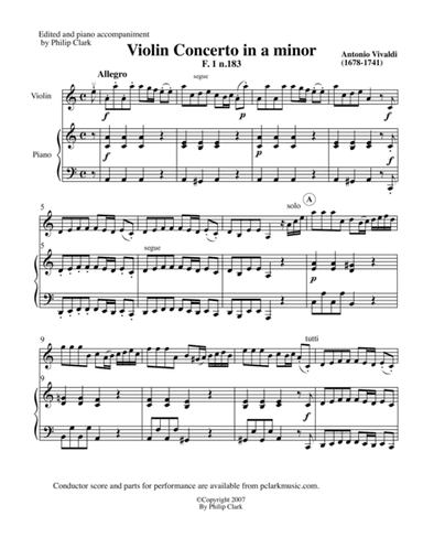 Violin Concerto in a minor F1 #183 (arr. Philip Clark)