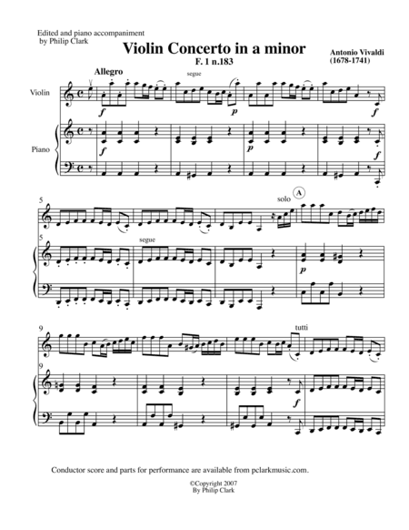 Violin Concerto in a minor F1 #183 (arr. Philip Clark)