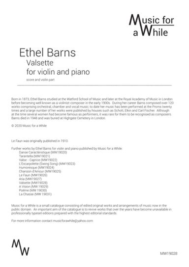 Ethel Barns - Valsette for violin and piano (arr. Music for a While)