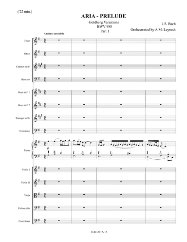 Bach/Leytush - GOLDBERG VARIATIONS for Piano and Chamber Orchestra - Score Only (arr. Arkady Leytush)