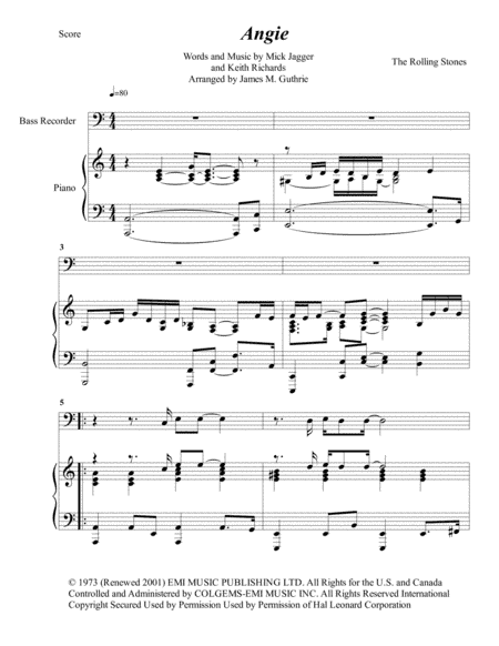 Angie (arr. James M. Guthrie, ASCAP)