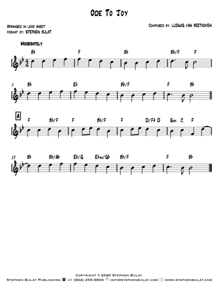 Ode To Joy (Beethoven) - Lead sheet (key of Bb) (arr. Stephen Bulat)