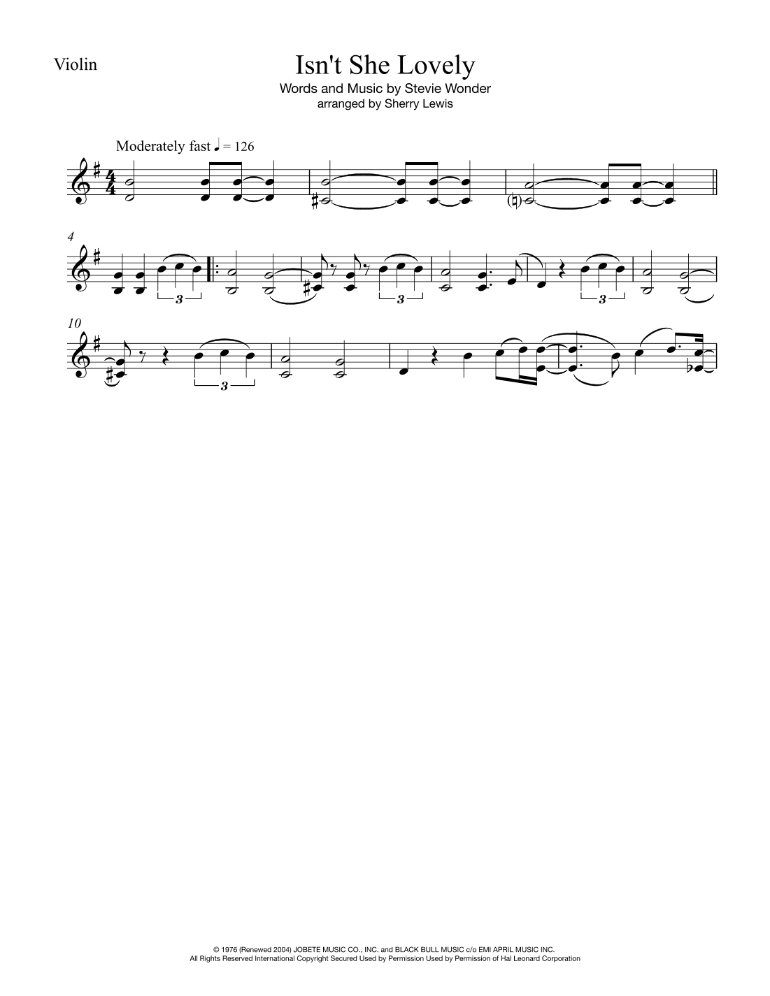 Isn't She Lovely (arr. Sherry Lewis)