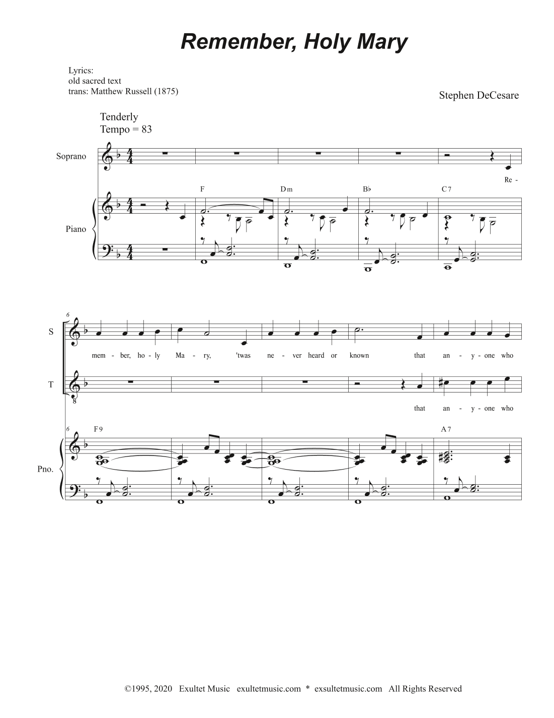 Remember, Holy Mary (Vocal Quartet - (SATB)