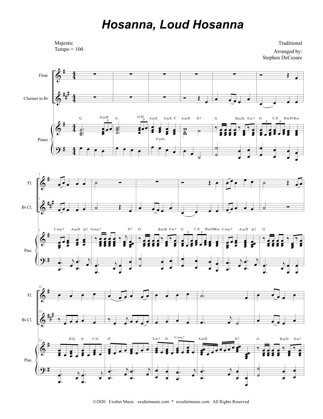 Hosanna, Loud Hosanna (Duet for Flute and Bb-Clarinet - Piano accompaniment) (arr. Stephen DeCesare)