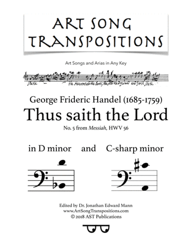 HANDEL: Thus saith the Lord (transposed to D minor and C-sharp minor) (arr. ArtSongTranspositions.com)