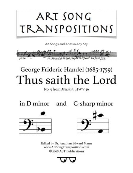 HANDEL: Thus saith the Lord (transposed to D minor and C-sharp minor) (arr. ArtSongTranspositions.com)