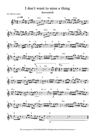 I Don't Want To Miss A Thing (arr. Marina Lopes)