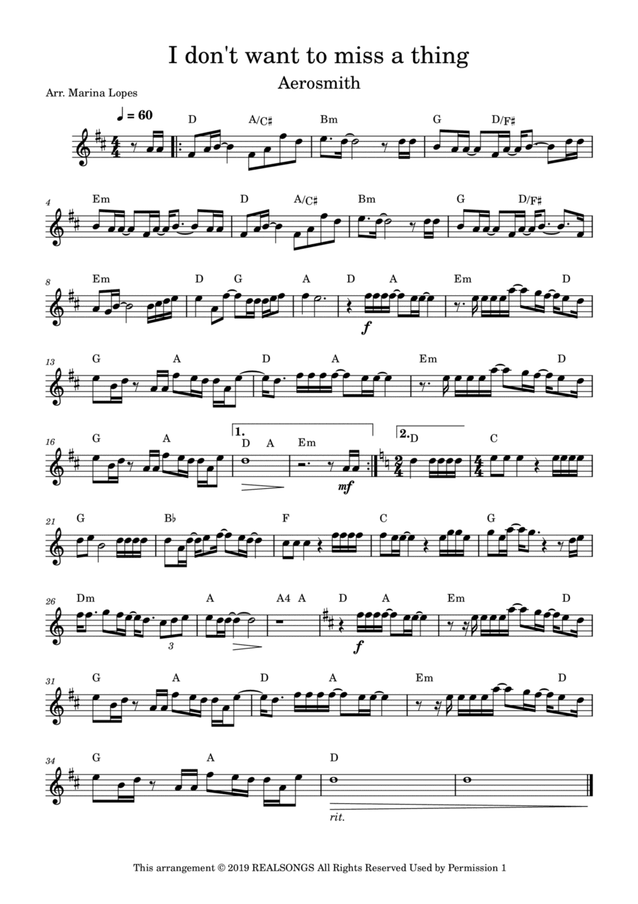 I Don't Want To Miss A Thing (arr. Marina Lopes)