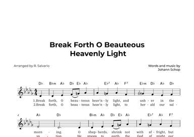 Break Forth O Beauteous Heavenly Light (Key of D-Flat Major) (arr. R. Salvario)