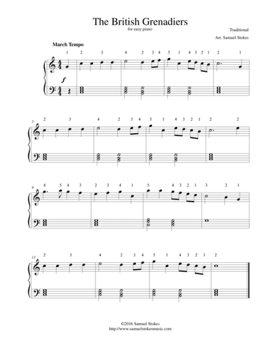 The British Grenadiers (Free America) - for easy piano (arr. Samuel Stokes)