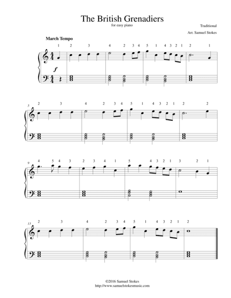 The British Grenadiers (Free America) - for easy piano (arr. Samuel Stokes)