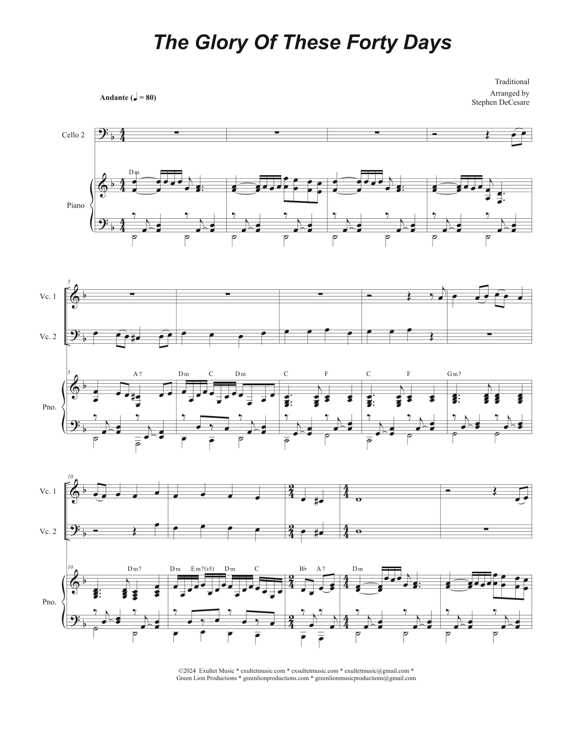 The Glory Of These Forty Days (Cello Duet) (arr. Stephen DeCesare)