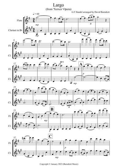 Largo (Handel) for Flute and Clarinet duet (arr. David Burndrett)