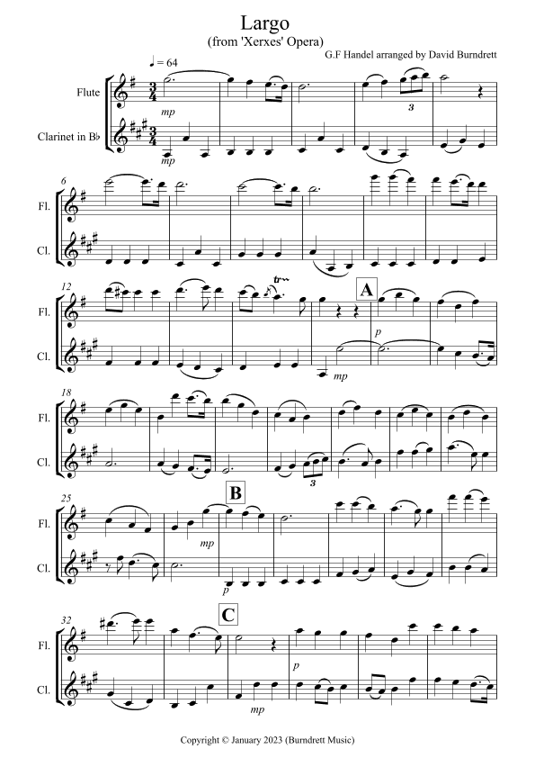 Largo (Handel) for Flute and Clarinet duet (arr. David Burndrett)