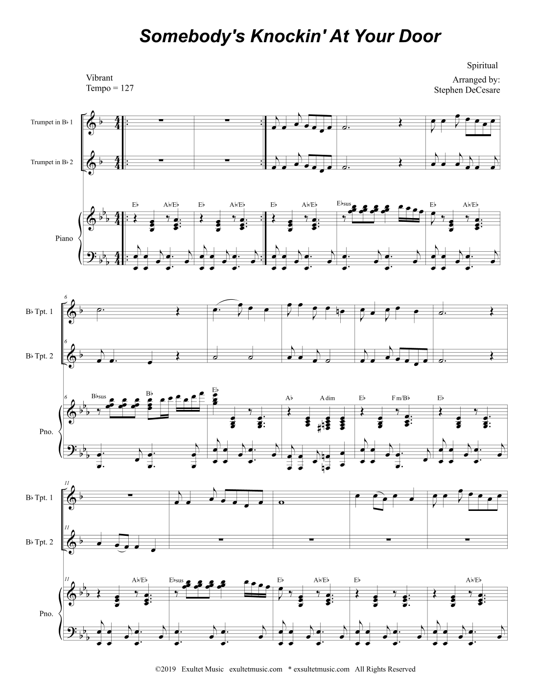 Somebody's Knockin' At Your Door (Duet for Bb-Trumpet) (arr. Stephen DeCesare)