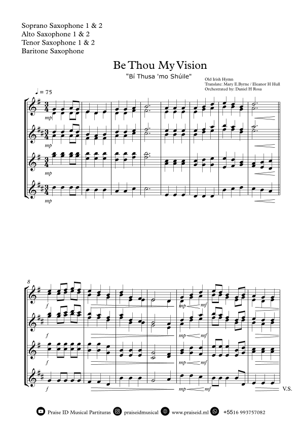 Be Thou My Vision - "Bí Thusa 'mo Shúile" - Easy Saxophone Quartet (arr. Daniel H Rosa)