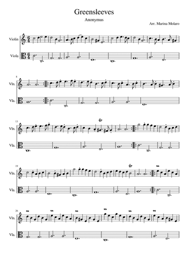 Greensleeves to a Ground for Duo Violin&Viola (arr. Marina Molaro)