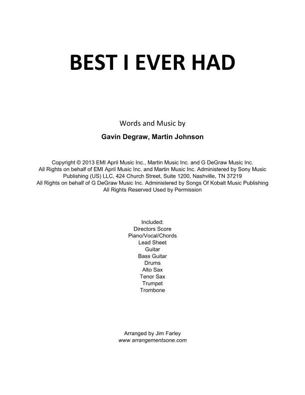 Best I Ever Had (arr. Jim Farley www.arrangementsone.com)