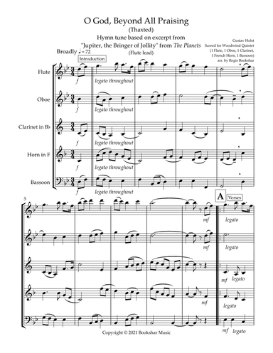 O God, Beyond All Praising (Thaxted) (Bb) (Woodwind Quintet - 1 Flute, 1 Oboe, 1 Clar, 1 Hrn, 1 Bass (arr. Regis Bookshar)