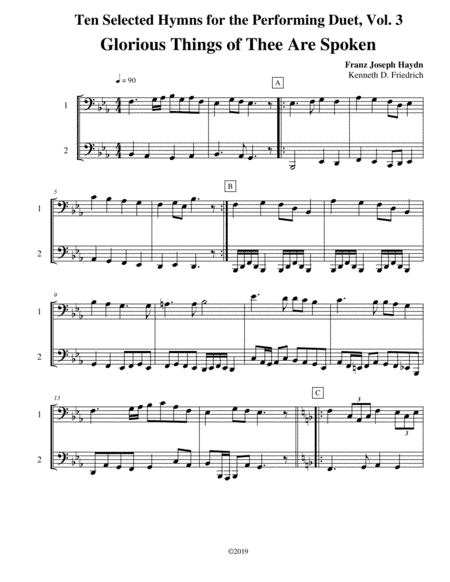 Ten Selected Hymns for the Performing Duet, Vol. 3 - trombone (euphonium) and bass trombone (tuba) (arr. Kenneth D. Friedrich)