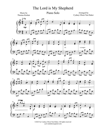 The Lord is My Shepherd piano solo (arr. Cydney Olson Van Duker)