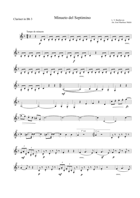 Minuet of Septet in E flat major Op. 20. Ludwig Van Beethoven. (arr. José Martínez Mulió)