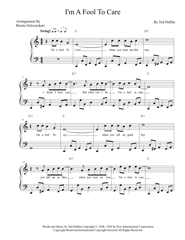 I'm A Fool To Care (arr. Bernie Schweickart)