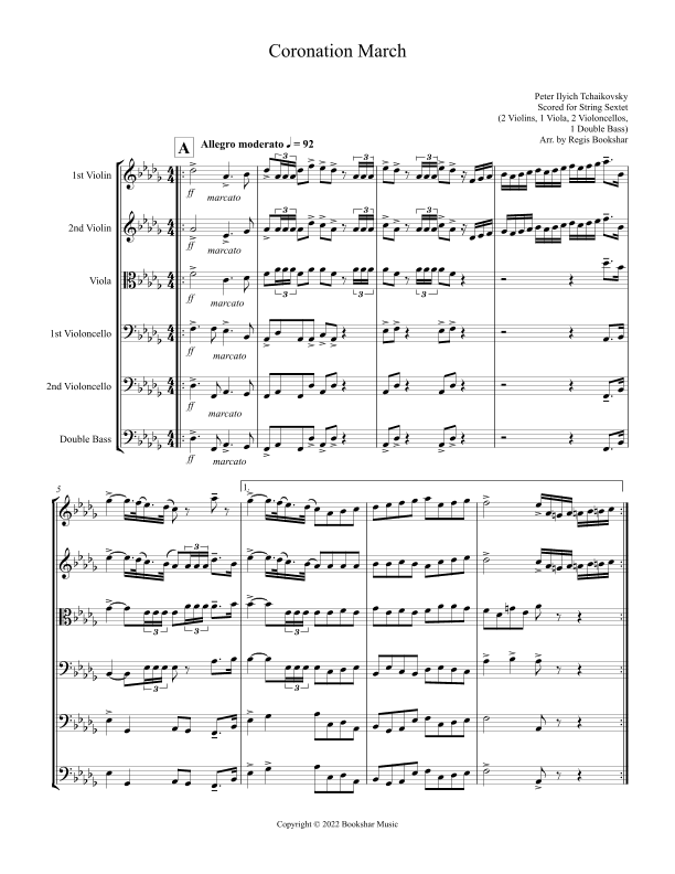 Coronation March (Db) (String Sextet - 2 Violins, 1 Viola, 2 Cellos, 1 Bass) (arr. Regis Bookshar)