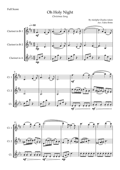Oh Holly Night (Christmas Song) for Clarinet Trio (arr. Fabio Britto)