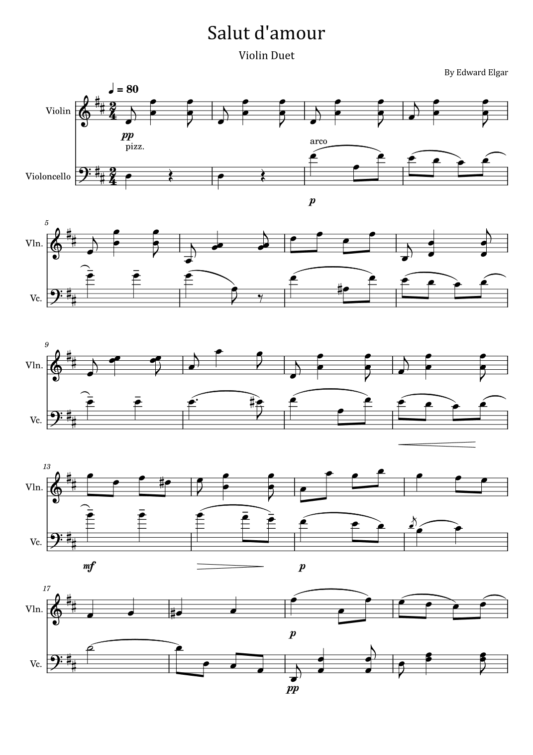 Salut d'amour Violin Duet Op.12 - violin and cello (arr. poon)