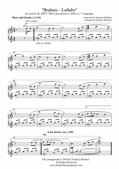 Brahms – Lullaby (EASY! Piano) (arr. Frederic Bernard)