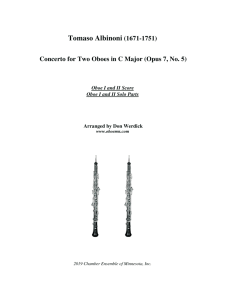 Concerto for Two Oboes in C Major, Op. 7 No. 5 (arr. Don Werdick (1946 - ))
