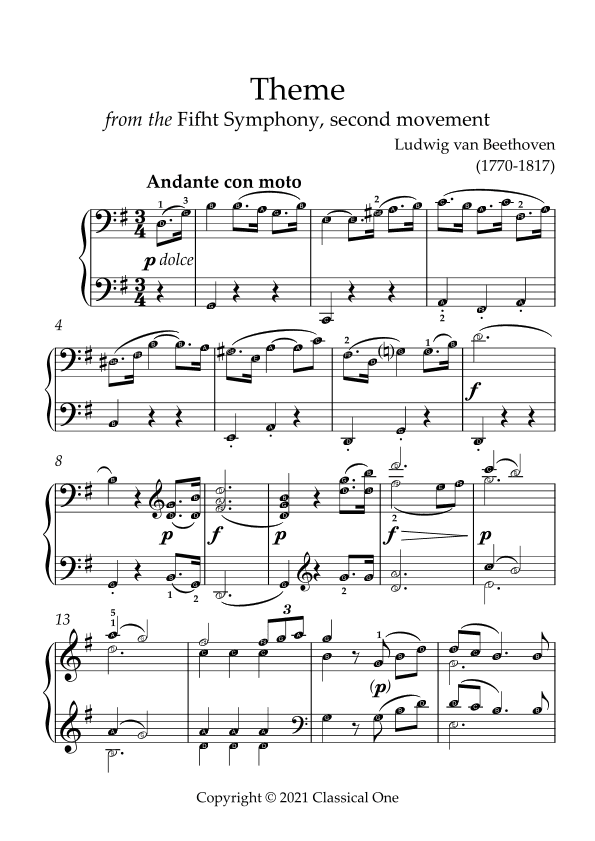 Beethoven - Fifth Symphony Theme (mvt.2)(With Note name) (arr. MPS)