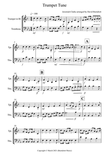 Trumpet Tune for Trumpet and Trombone Duet (arr. David Burndrett)