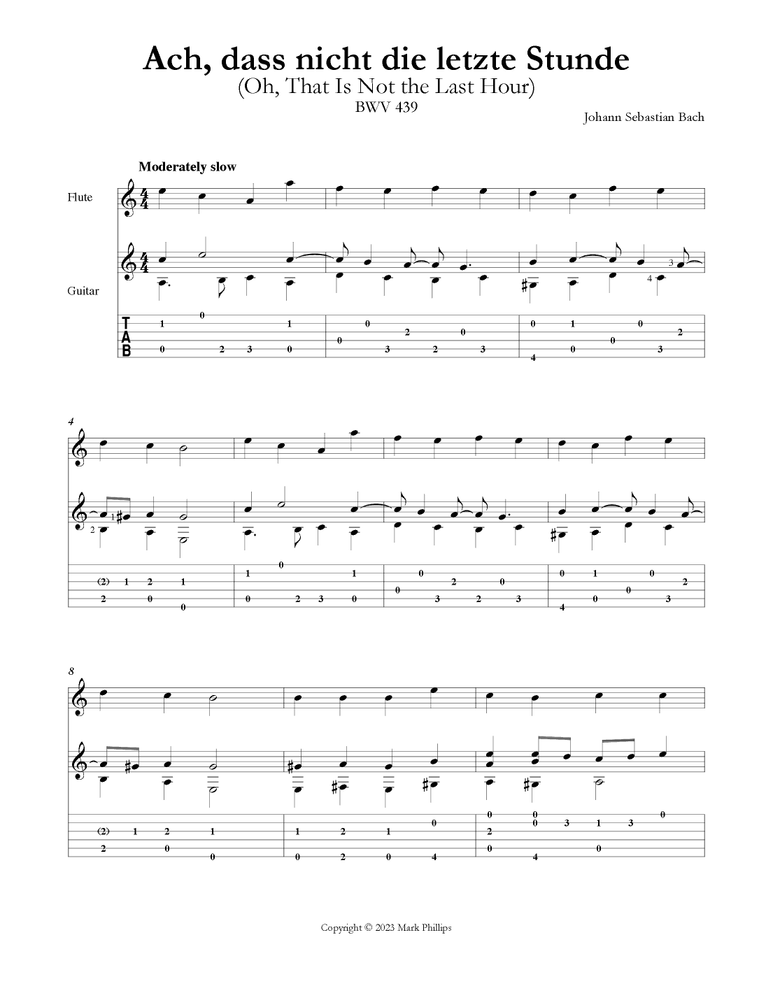 Ach, dass nicht die letzte Stunde (Oh, That Is Not the Last Hour) (arr. Mark Phillips)