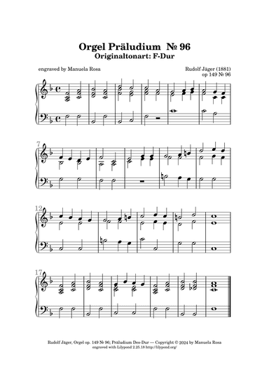 Orgel Präludium Nr. 96 op. 149 F-Dur (Rudolf Jäger) (arr. Manuela Rosa)