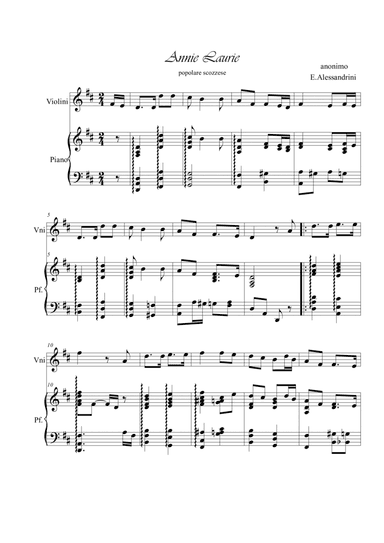 Annie Laurie. Violin and piano (arr. Ester Alessandrini)
