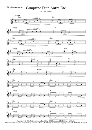 Comptine D'un Autre Été: L'après-midi (arr. Fabio Eduardo de Oliveira)