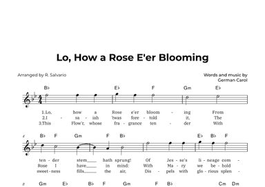 Lo, How a Rose E'er Blooming (Key of B-Flat Major) (arr. R. Salvario)