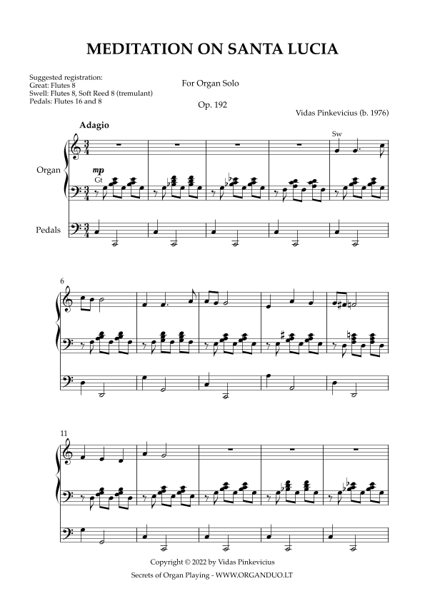 Meditation on Santa Lucia, Op. 192 (Organ Solo) by Vidas Pinkevicius