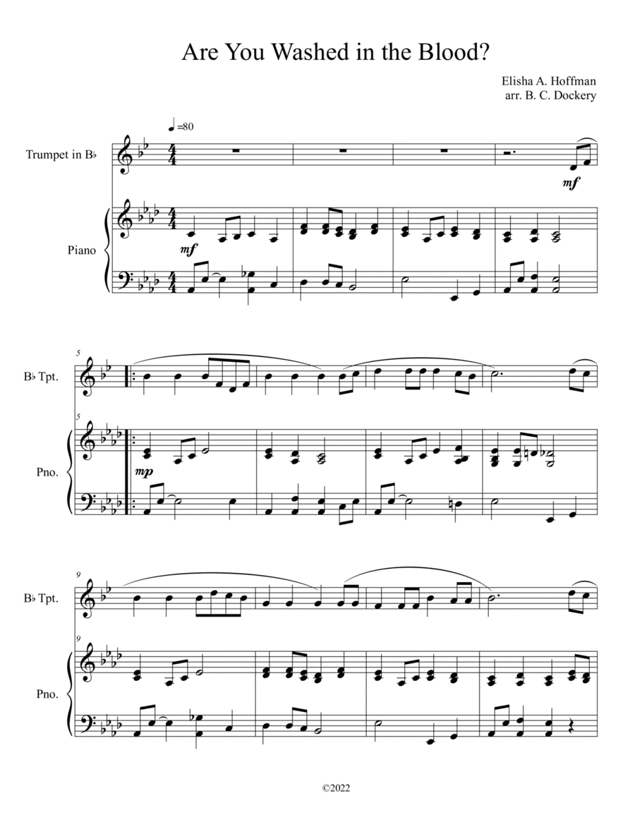 Are You Washed in the Blood? (Trumpet Solo with Piano Accompaniment) (arr. B. C. Dockery)