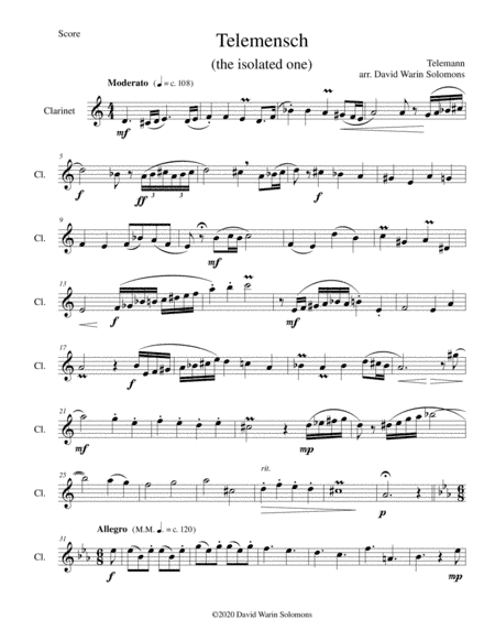 Telemensch (The isolated one) - for clarinet solo (arr. David Warin Solomons)