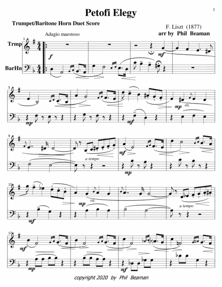 Petofi Elegy-Liszt-trumpet-baritone horn duet (arr. Phil Beaman)