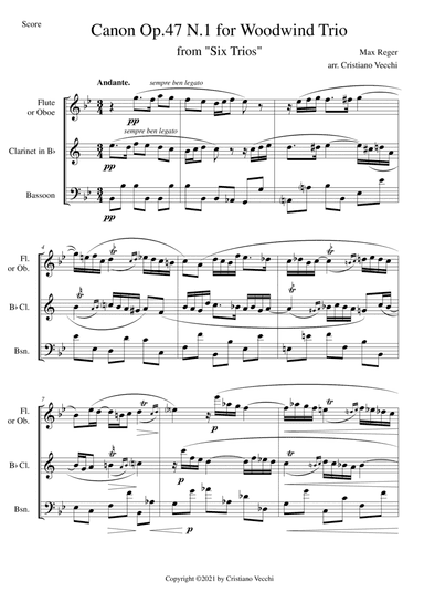 Canon Op.47 N.1 for Woodwind Trio (arr. Cristiano Vecchi)