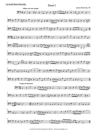 James Hook, 6 Duetts op. 58  for 2 Great Bass Recorders 1st part (arr. B. Brennan)