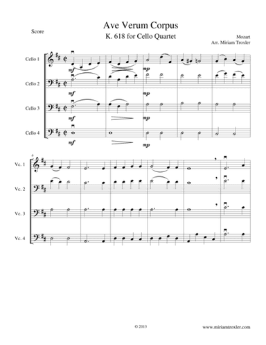 Ave Verum Corpus for Cello Quartet (arr. Miriam Troxler)