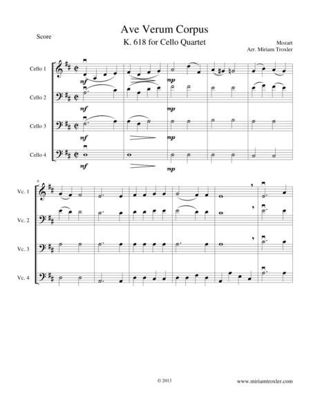 Ave Verum Corpus for Cello Quartet (arr. Miriam Troxler)