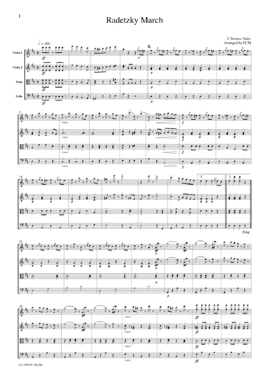 J.Strauss  Radetzky March, for string quartet, CS101 (arr. FCMUSIC)