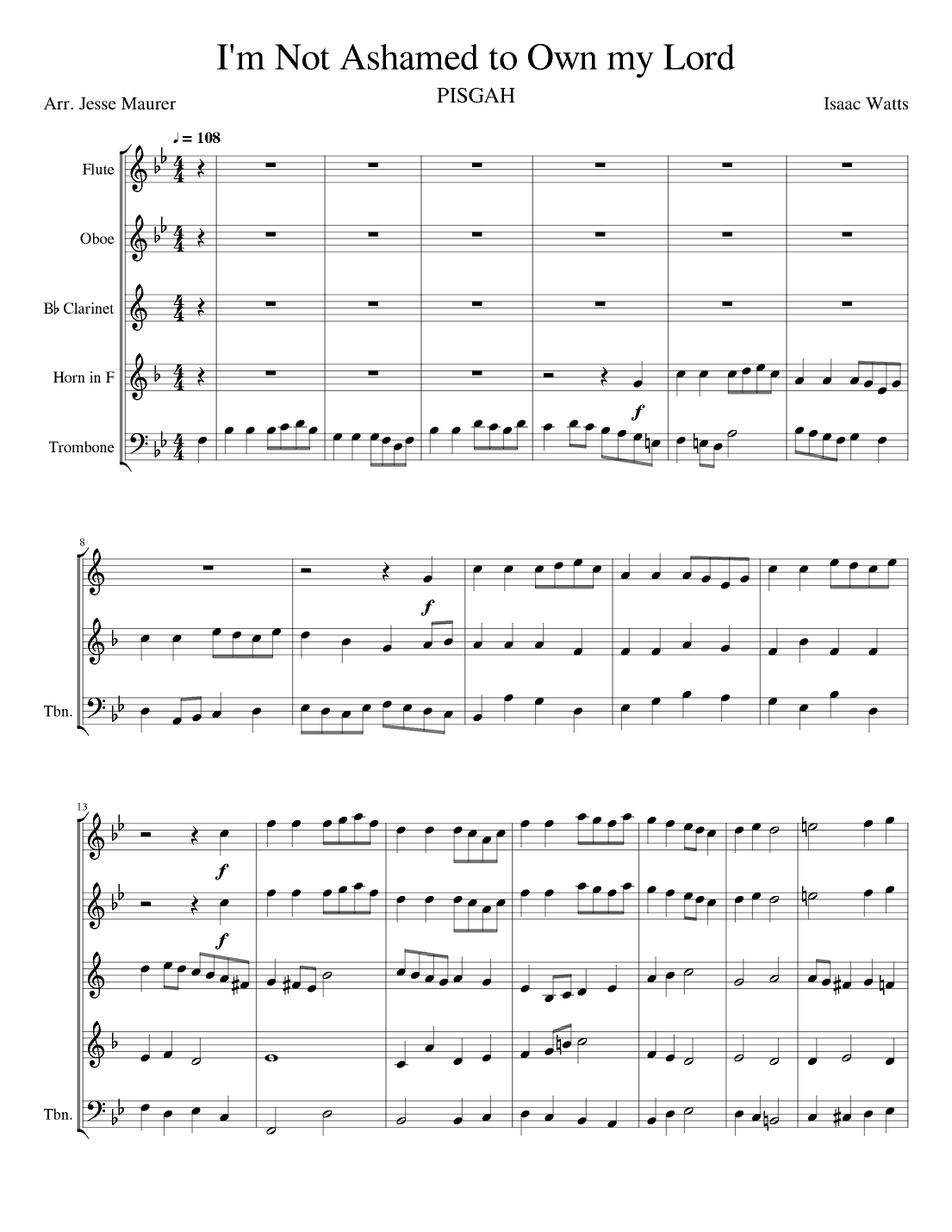 I'm Not Ashamed to Own My Lord - PISGAH - for Woodwind Sextet/Quintet (arr. Jesse Maurer)